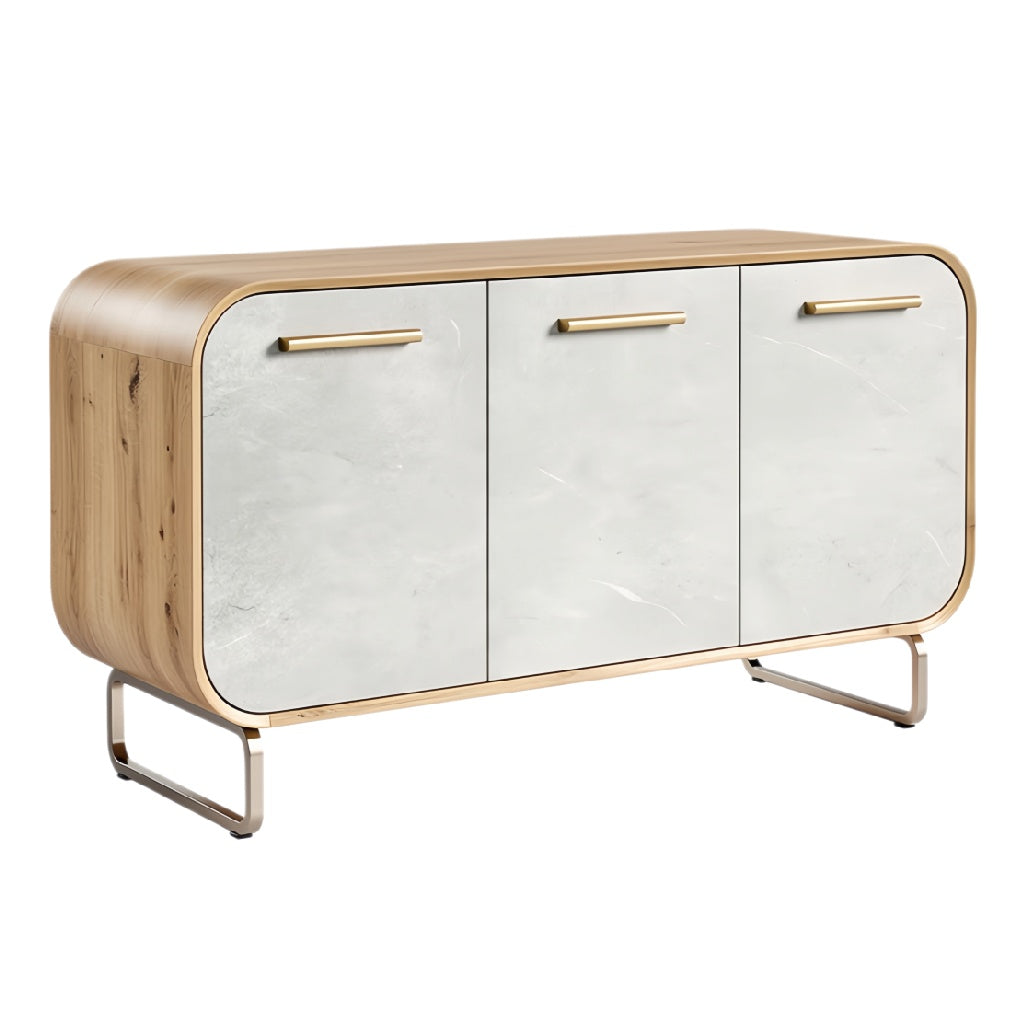 **Moderne Dressoir met Houten Elementen en Glazen Deuren**