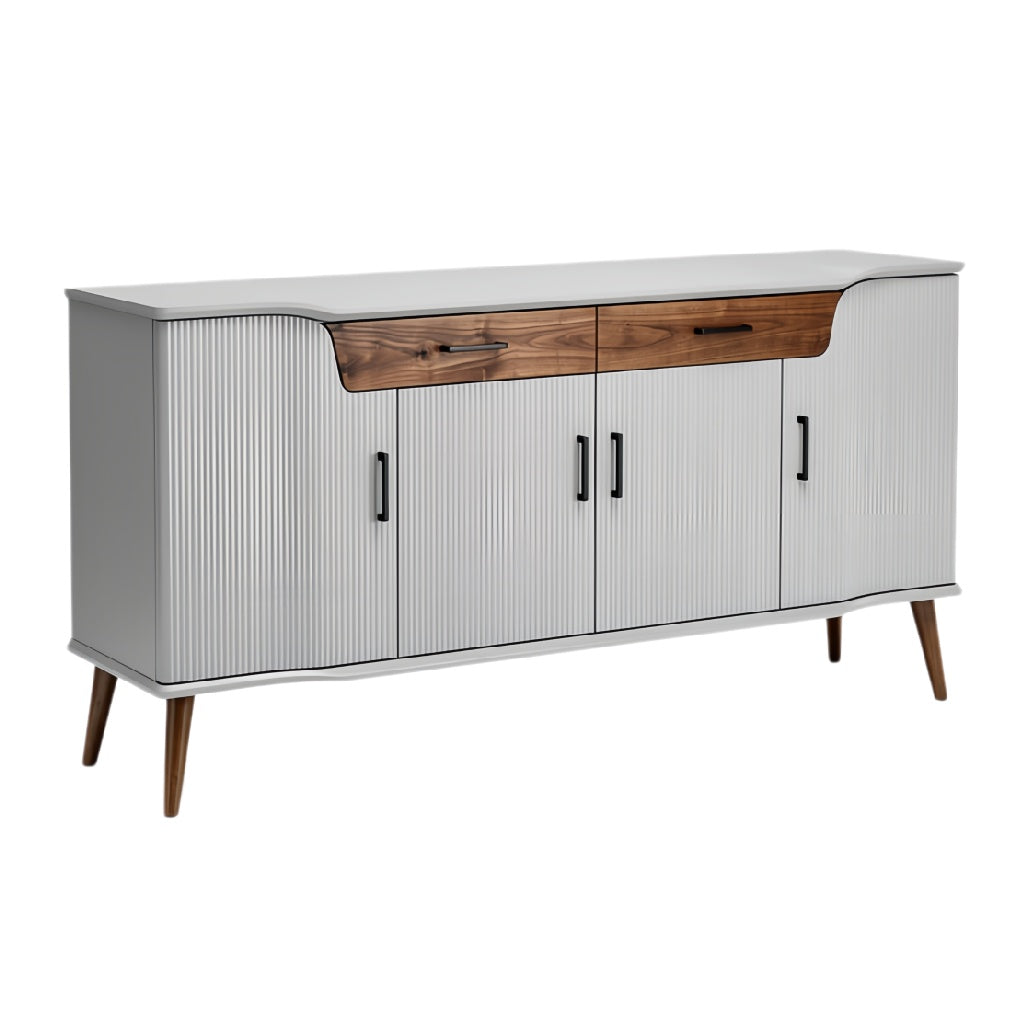 **Technische titel in het Nederlands: Moderne grijze dressoir met houtaccenten**