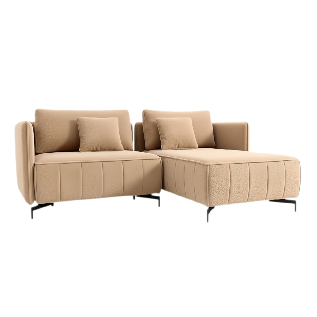 **Technische titel in het Nederlands:** Moderne beige chaise longue met kussens en metalen poten